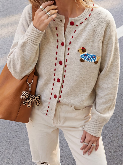 Red Button Minimalist Cardigan