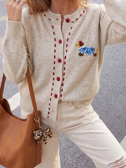 Red Button Minimalist Cardigan