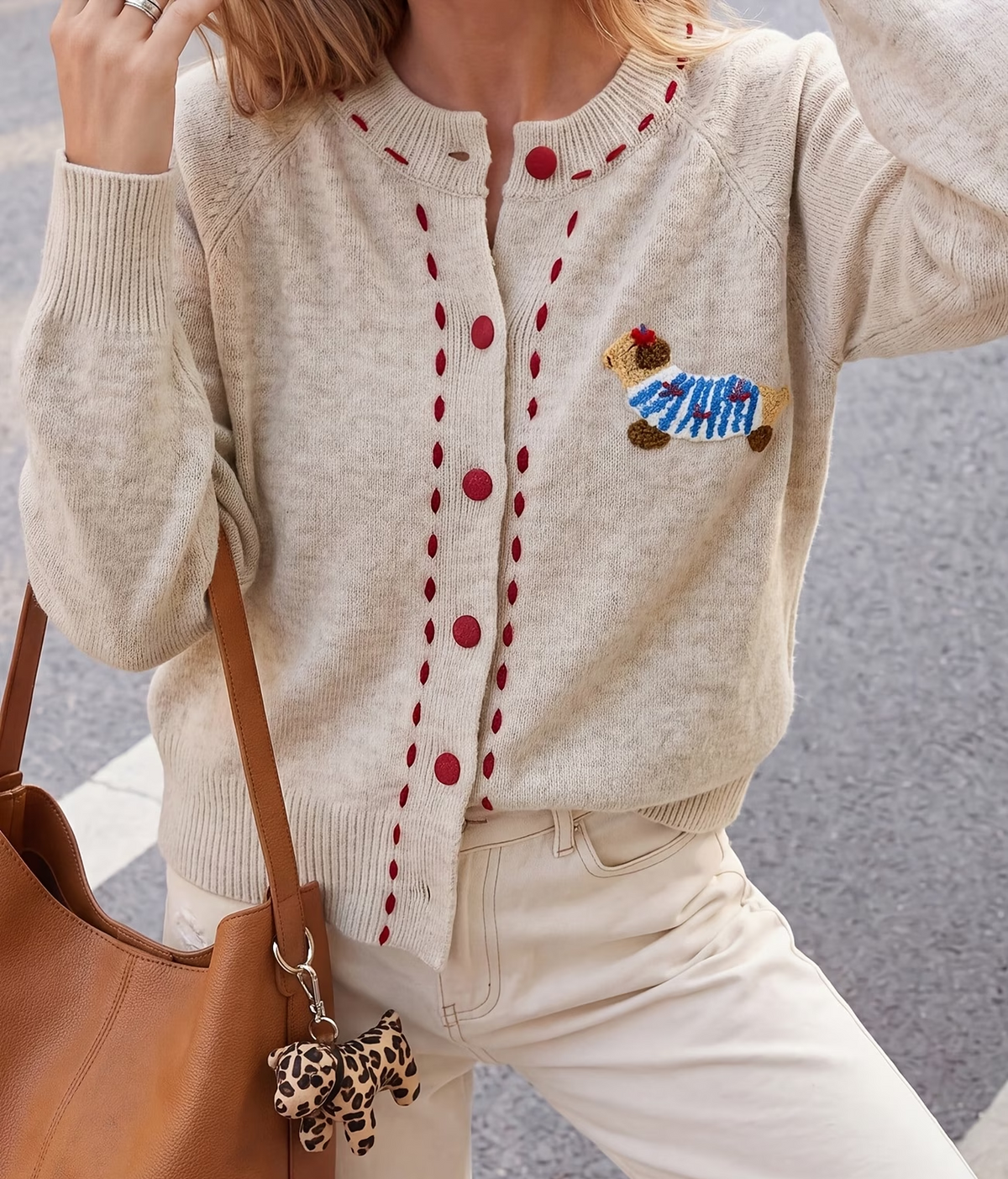 Red Button Minimalist Cardigan
