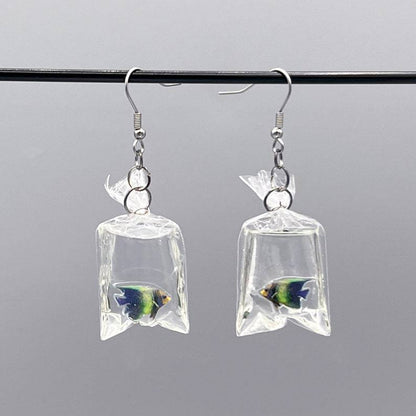 Cat's catch fish drop earrings – playful cat lover jewelry