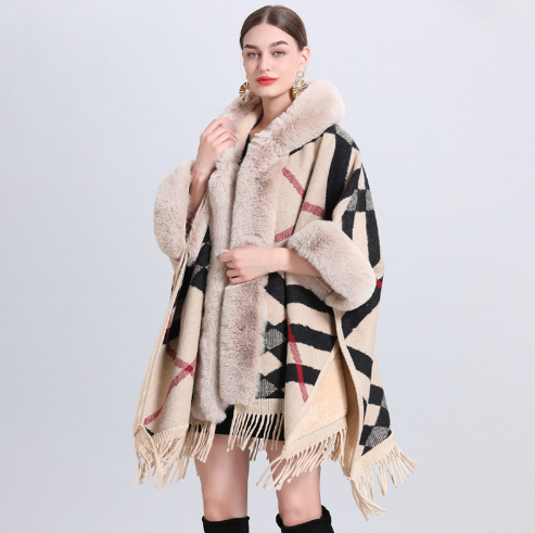 Cozy Hooded Plaid Poncho Cardigan
