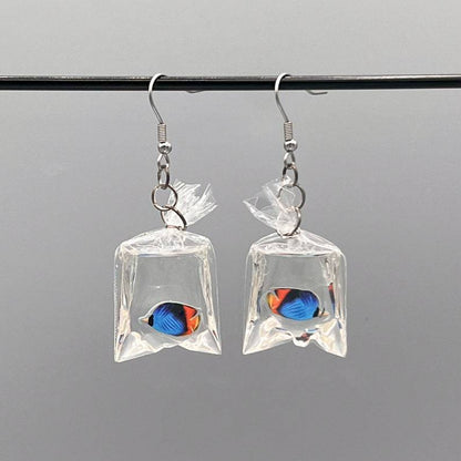 Cat's catch fish drop earrings – playful cat lover jewelry