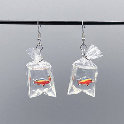 Cat's catch fish drop earrings – playful cat lover jewelry