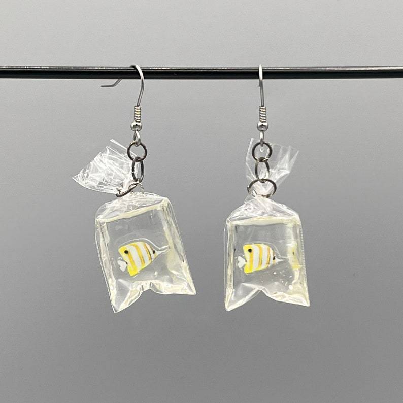 Cat's catch fish drop earrings – playful cat lover jewelry