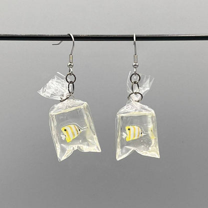Cat's catch fish drop earrings – playful cat lover jewelry