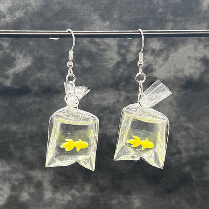 Cat's catch fish drop earrings – playful cat lover jewelry