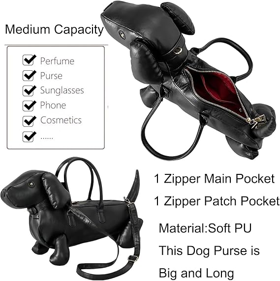 Dachshund shoulder bag in premium PU leather – cute dog lover statement bag