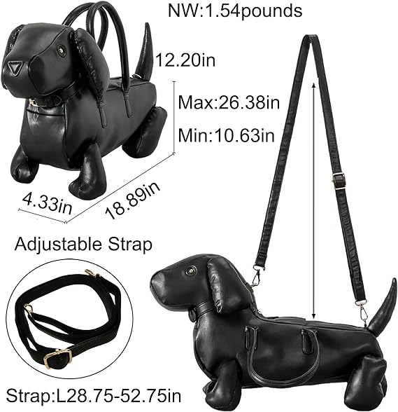 Dachshund shoulder bag in premium PU leather – cute dog lover statement bag