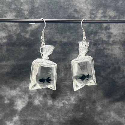 Cat's catch fish drop earrings – playful cat lover jewelry