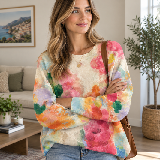 Lightweight Floral Tie-Dye Sweater