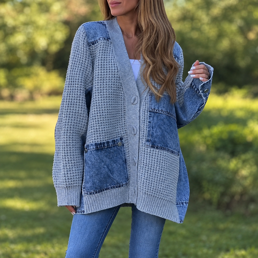 Patchwork Knitted Cardigan Sweater