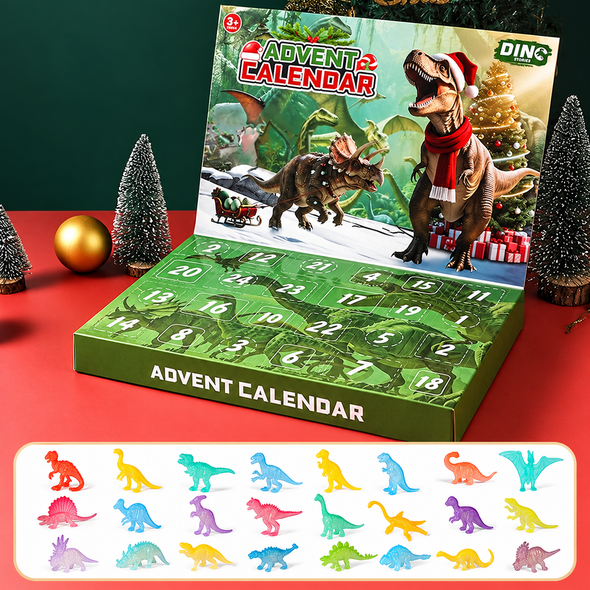 Calendrier de l'Avent de Noël Dinosaure + Carte Cadeau & Bracelet GRATUITS
