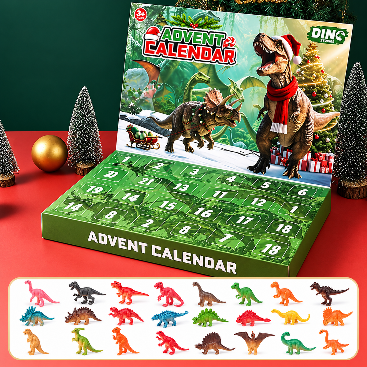 Calendrier de l'Avent de Noël Dinosaure + Carte Cadeau & Bracelet GRATUITS