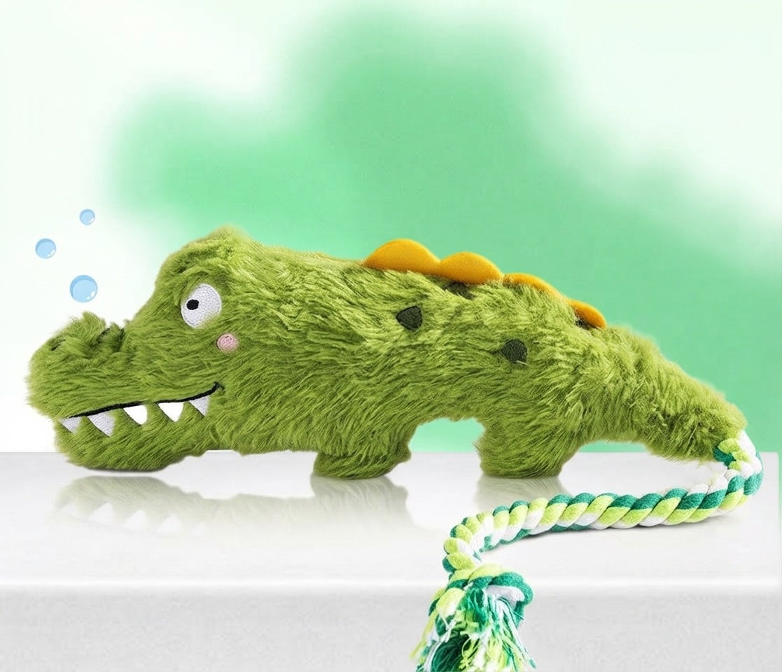 Squeak and chew crocodile boredom buster toy for dogs