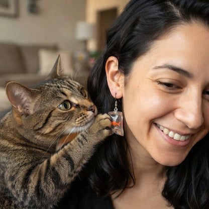 Cat's catch fish drop earrings – playful cat lover jewelry