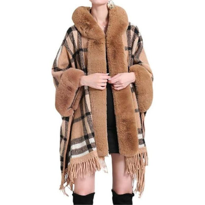 Cozy Hooded Plaid Poncho Cardigan