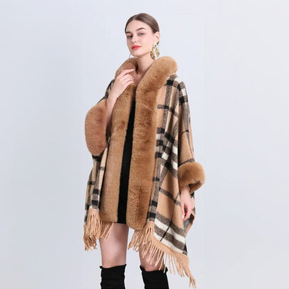 Cozy Hooded Plaid Poncho Cardigan