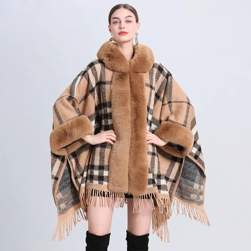 Cozy Hooded Plaid Poncho Cardigan