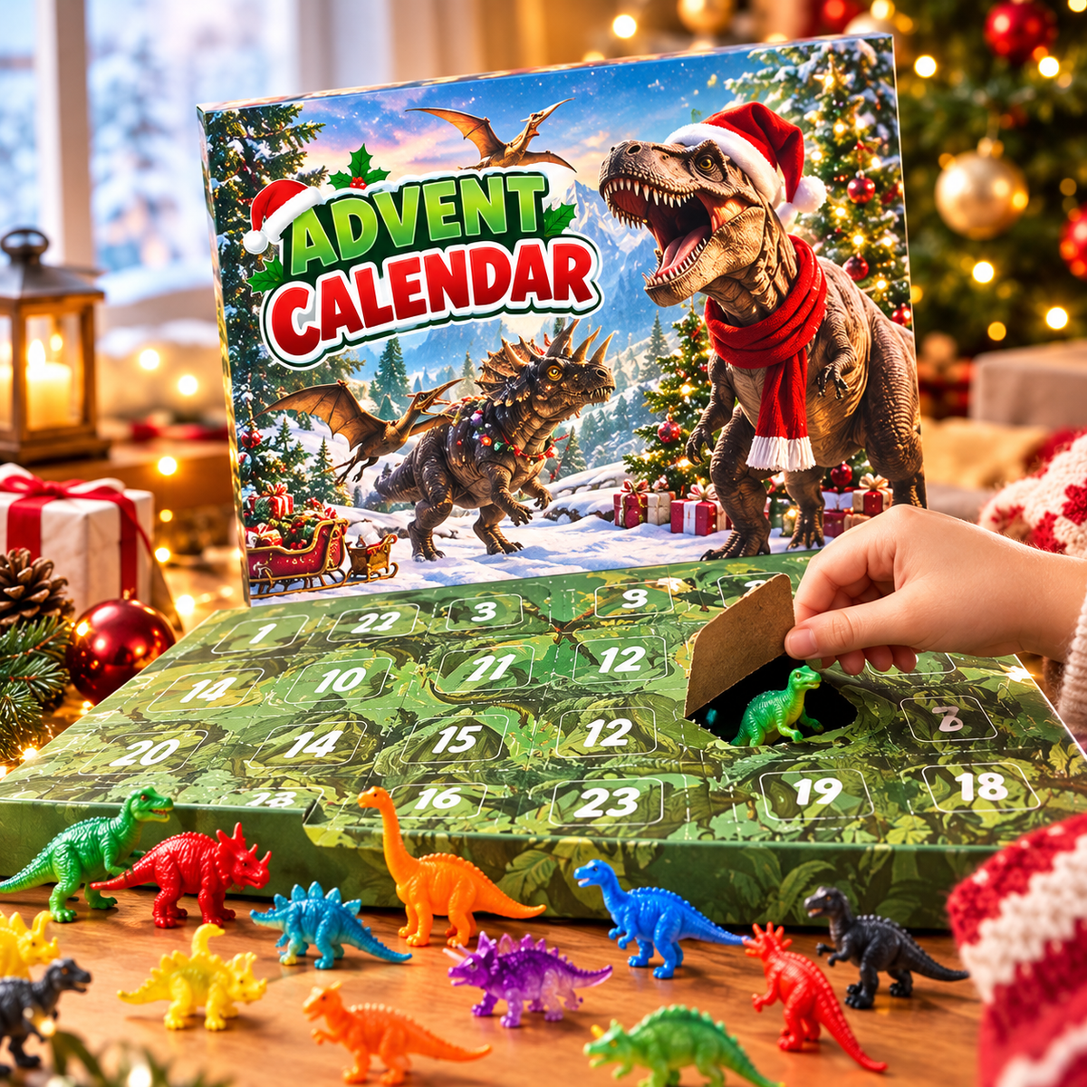 Calendrier de l'Avent de Noël Dinosaure + Carte Cadeau & Bracelet GRATUITS