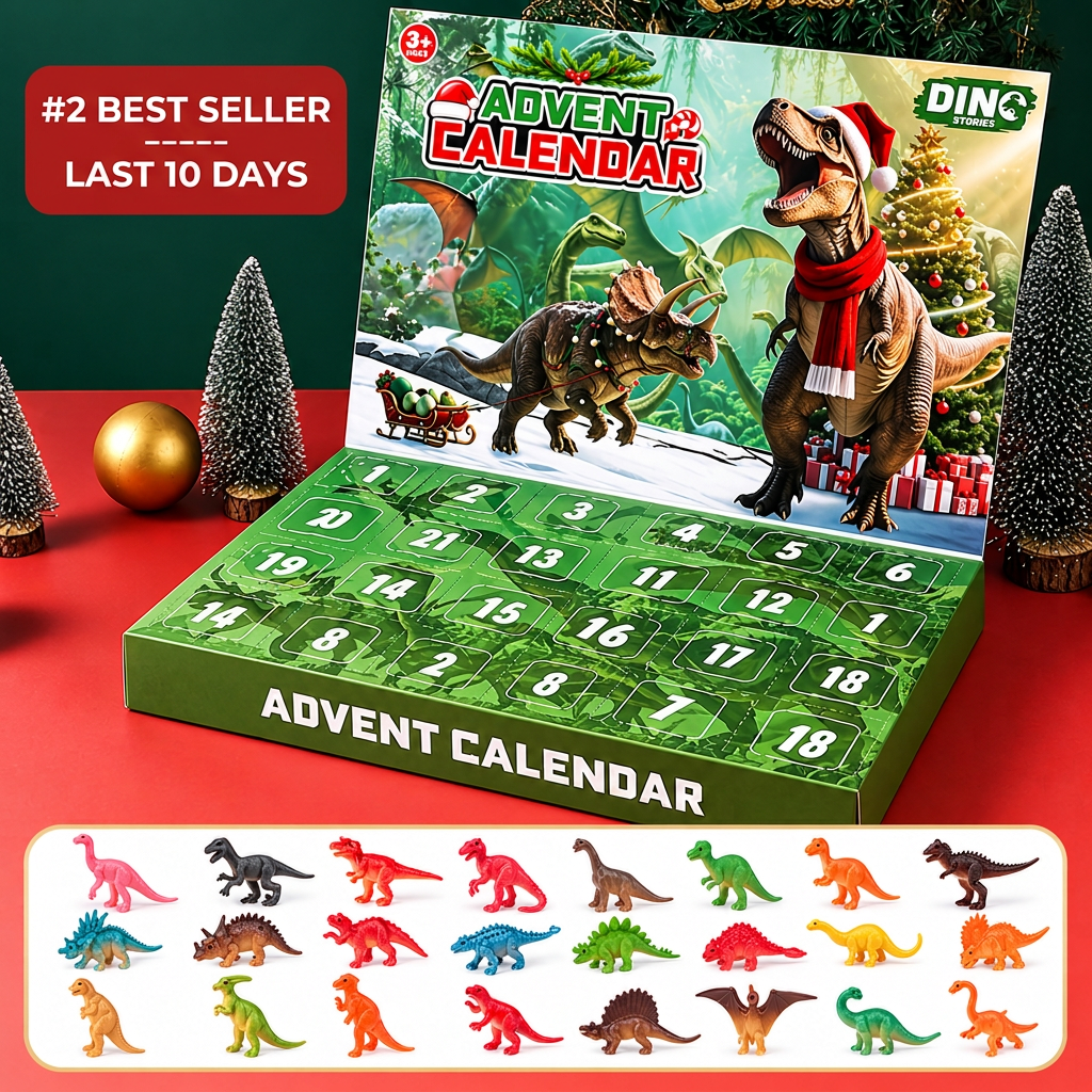 Calendrier de l'Avent de Noël Dinosaure + Carte Cadeau & Bracelet GRATUITS