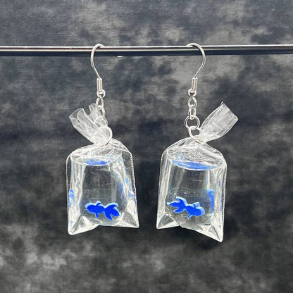 Cat's catch fish drop earrings – playful cat lover jewelry