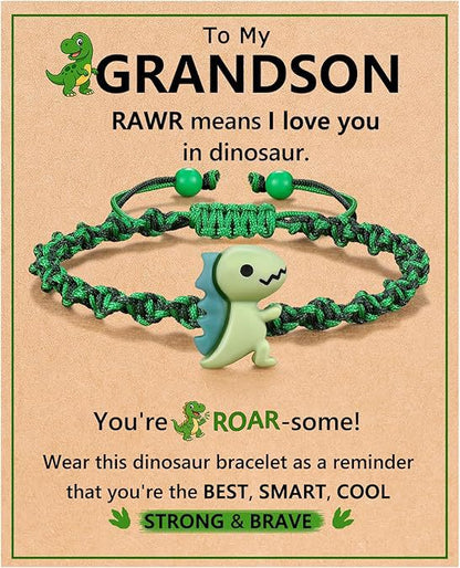 Dinosaur bracelet with special heartfelt card – keepsake gift for grandson or son