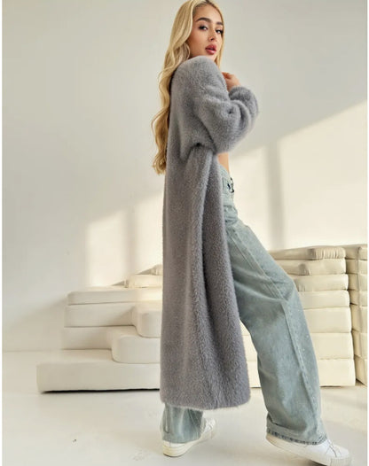 Fluffy Longline Open-Front Cardigan | One Size
