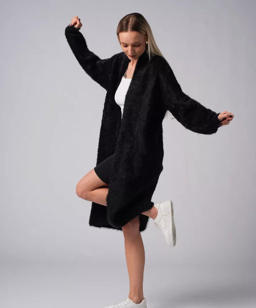 Fluffy Longline Open-Front Cardigan | One Size