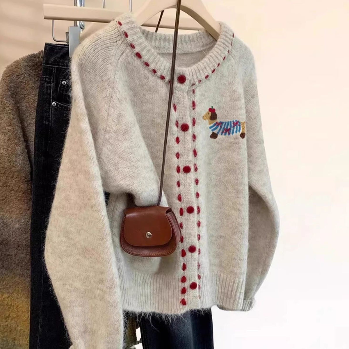 Red Button Minimalist Cardigan