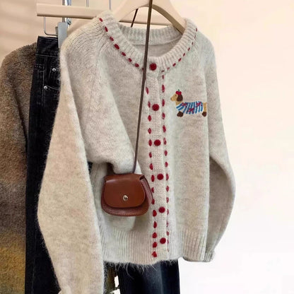 Red Button Minimalist Cardigan