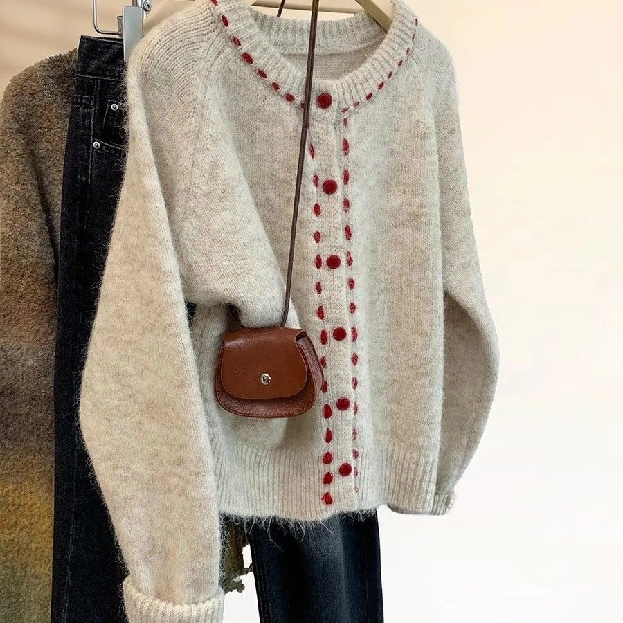 Red Button Minimalist Cardigan