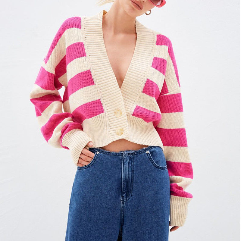 Color Contrast Loose Knit Cardigan